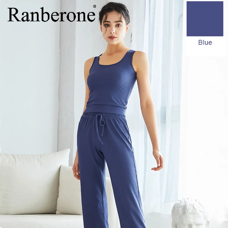 Ranberone New Seamless Sport Set Women Crop Top Leggings Tank Workout Tops Outfit Fitness Gym Running Suit Women's Tracksuit