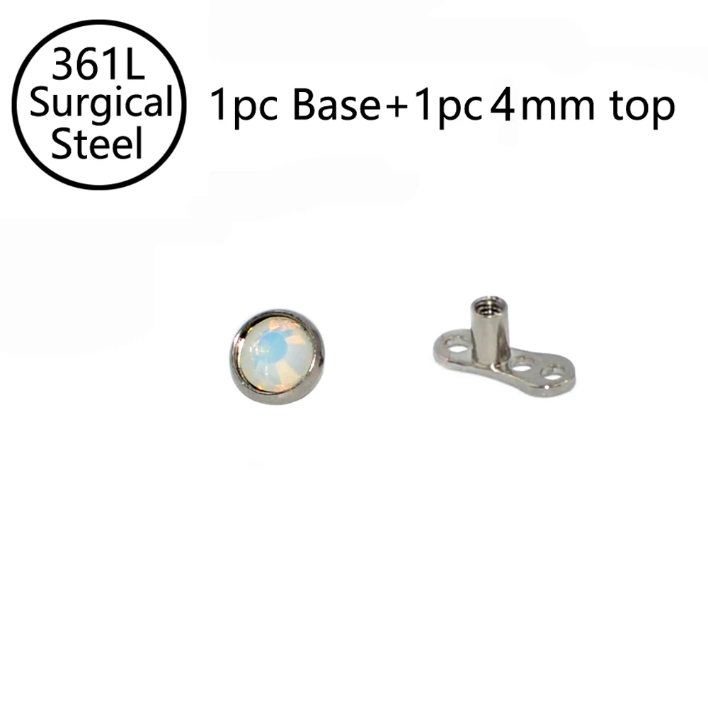 4mm Top V Base 1 шт. хирургическая сталь плоский Снежный опал микро Кожный Якорь кожа дайвер кожный пирсинг поверхностный пирсинг гвоздики пирсинг ювелирные изделия - Окраска металла: 4mm Top V Base