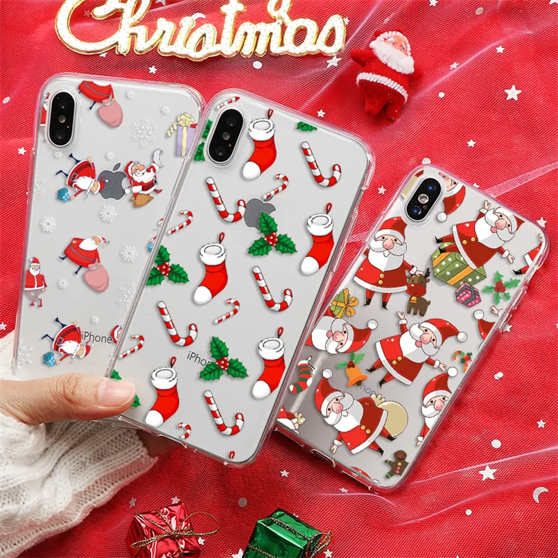 Чехол с рождественским подарком для iPhone 7 8 6 6S Plus 5 5S SE 2020 12 11 Pro Max прозрачный чехол