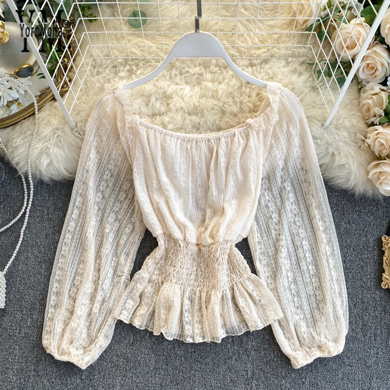 Новинка 2020 женские блузки весна-лето Модные прозрачные кружевные топы