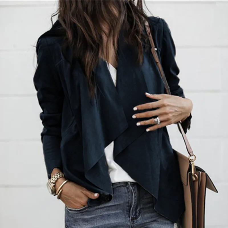 OL Lady Long-sleeved Irregular Cardigan Jacket Waterfall Fashion Spring Autumn Temperament Ladies Suede Loose Casual Jacket 2XL