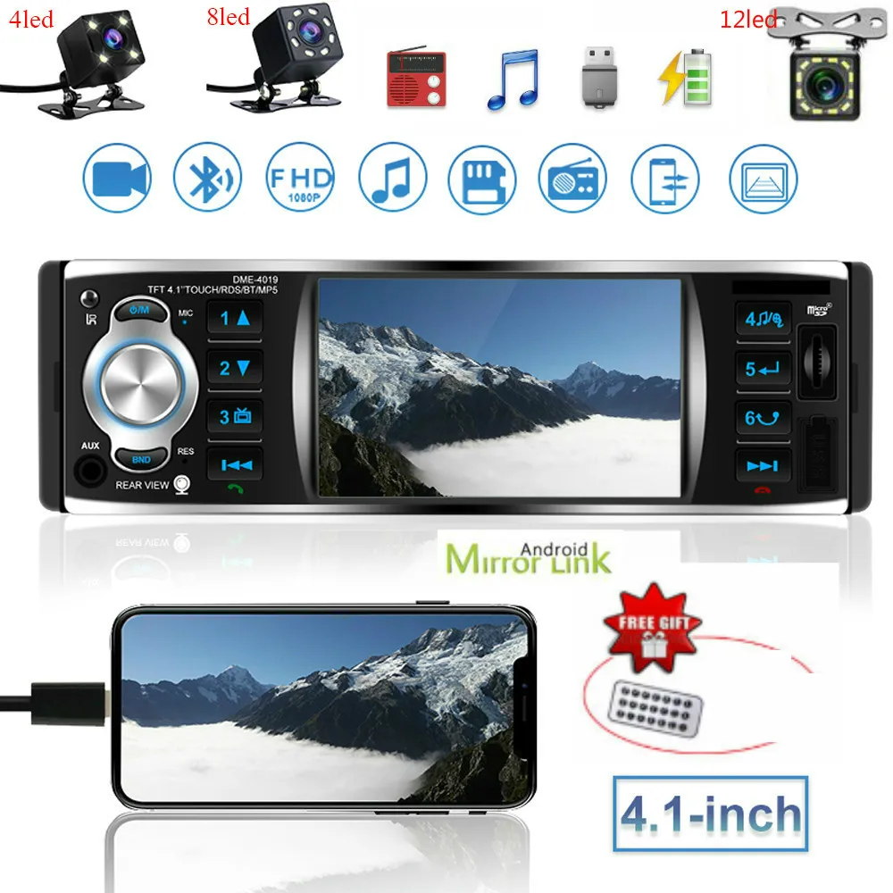 Автомагнитола 1 Din 4 дюйма HD TF Аудио стерео USB FM Bluetooth камера заднего вида Авторадио