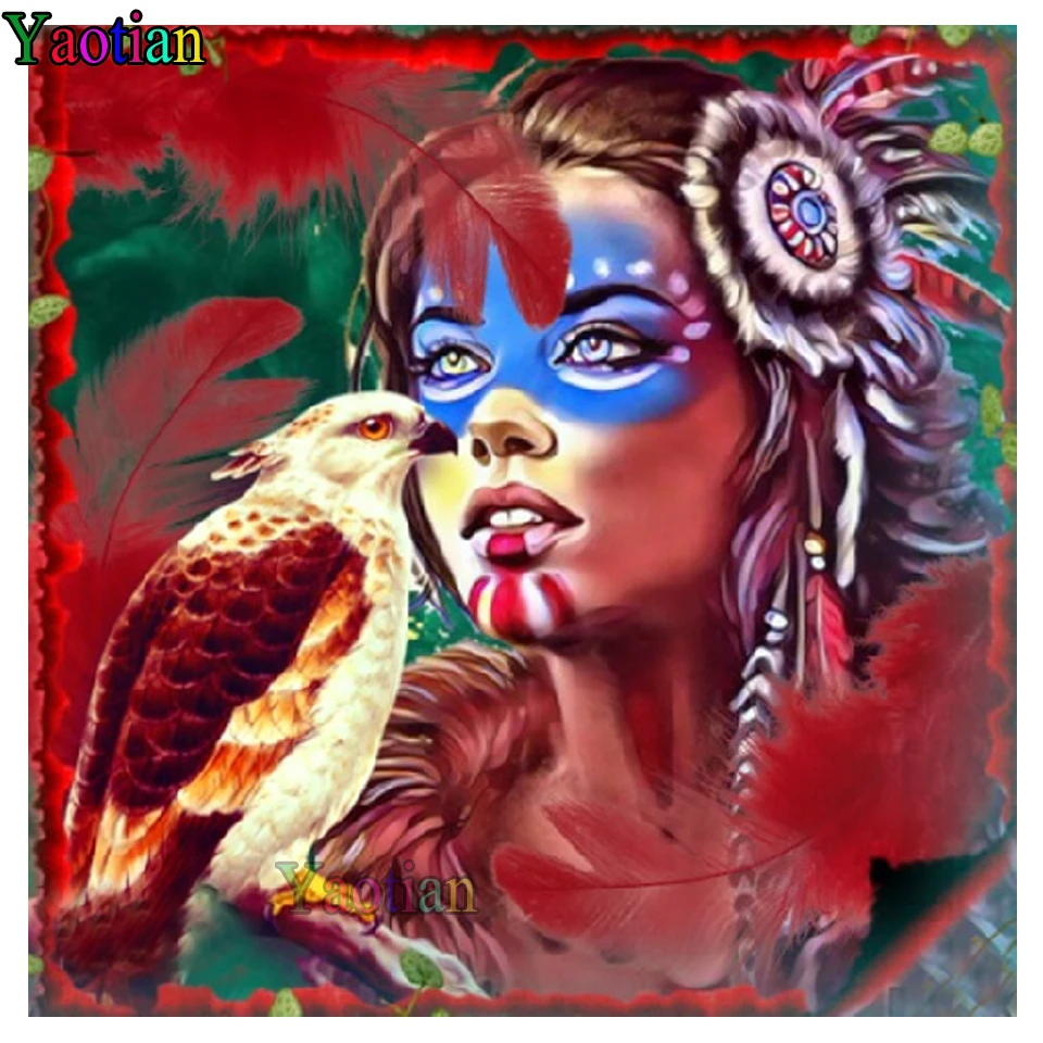 

Diy diamond Painting Indian Belle Eagle full square round mosaic crystal diamond embroidery pattern corridor decoration