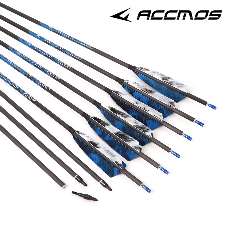 

6/12pcs 32inch Archery Pure Carbon Arrows ID6.2MM Spine 250-800 4inch Turkey Feather for Recurve/Compound Bow Hunting