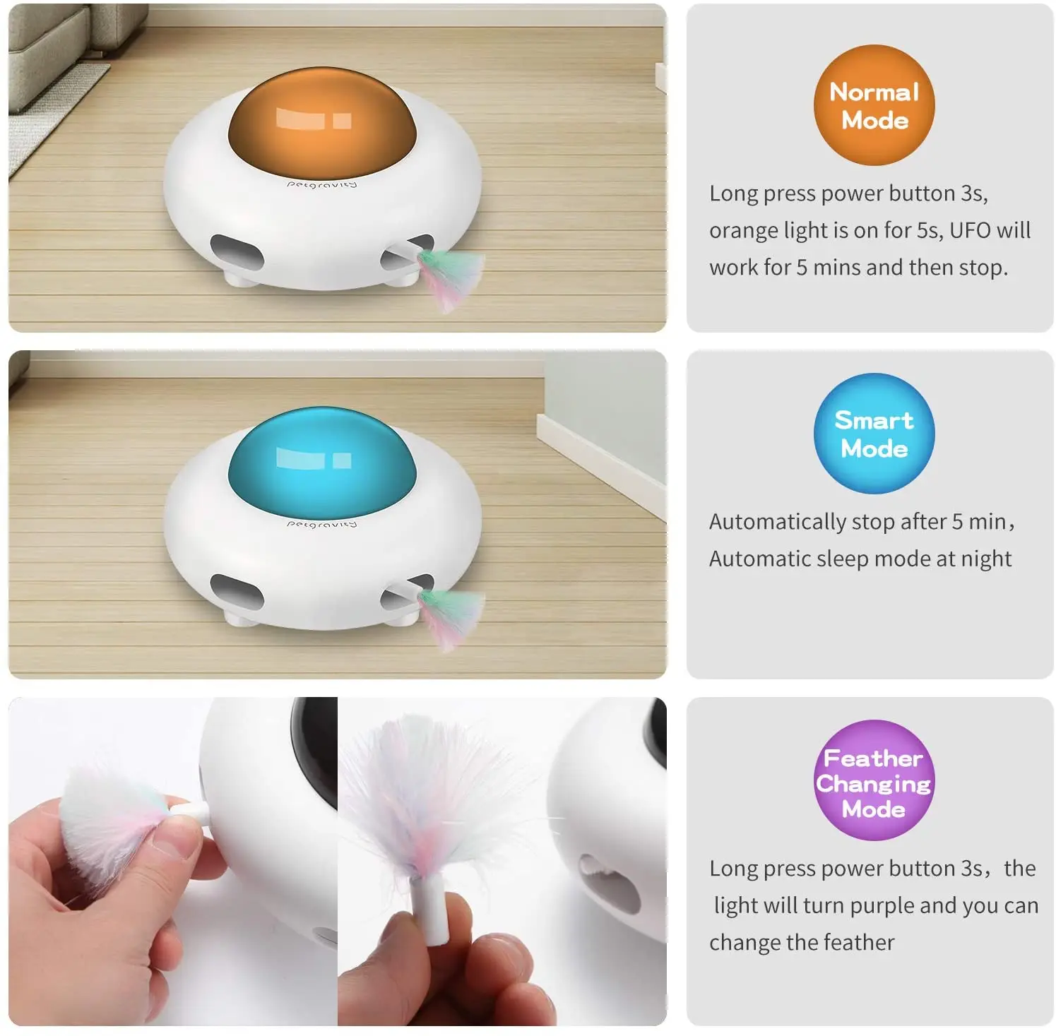 Интерактивная электронная игрушка для кошек в помещении с вращающимся пером НЛО