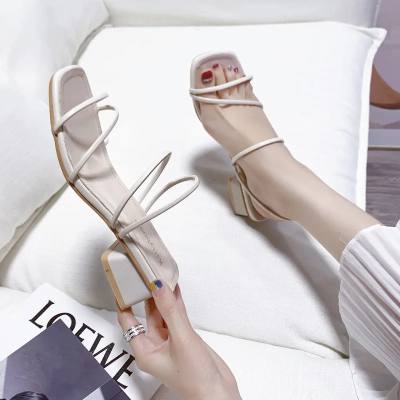 

Square Toe Solid Women Square High Heels Shoes Slip-on Toe Sandals Non-slip Thick Heel Zapatos Sandals Women Nice Fashionty76