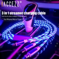 accezz 3 in 1 led flowing cable micro usb type c 2 4a fast charging for iphone x 11 pro samsung huawei xiaomi charger wire cord