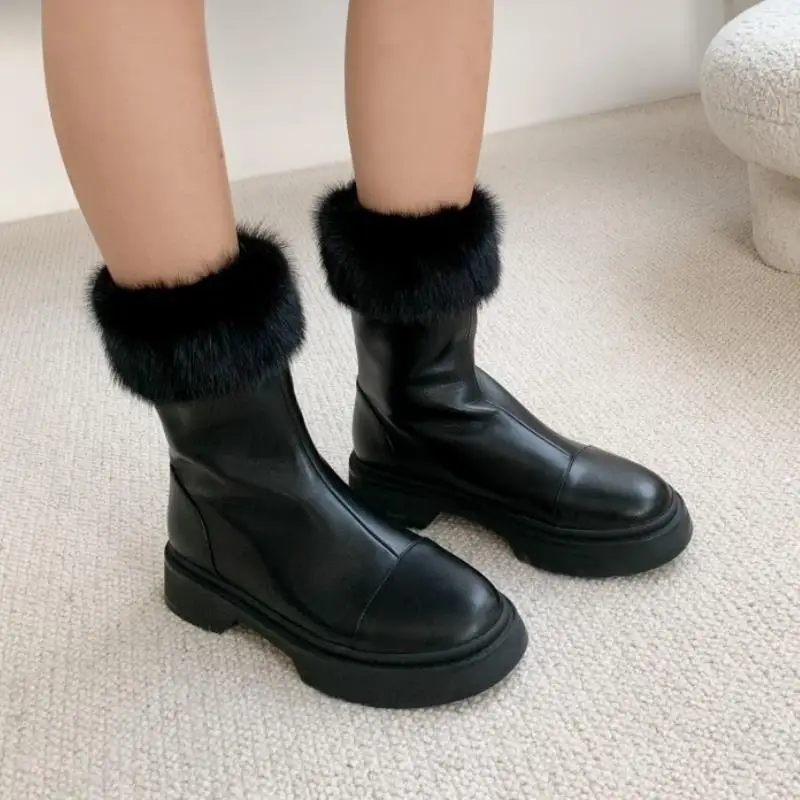 

Rizabina New Women Winter Snow Boots Plush Fur Warm Fashion Short Boots Ladies Vacation Daily Footwear Size 34-43