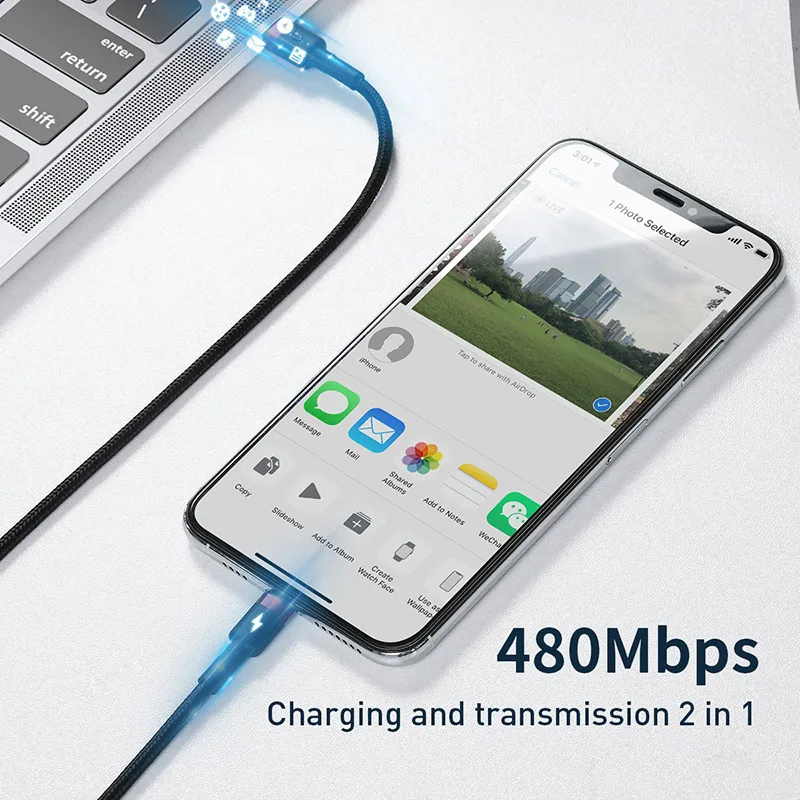 Кабель Baseus USB Type-C с подсветкой для iPhone 12 Pro Max PD зарядный кабель быстрой зарядкой C 11