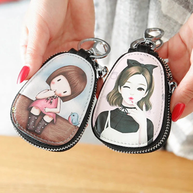 New Fashion Cartoon Women Key Bag Girl Students Leather Wallets Case for Car Chains Cover Lovely Zipper Holder |