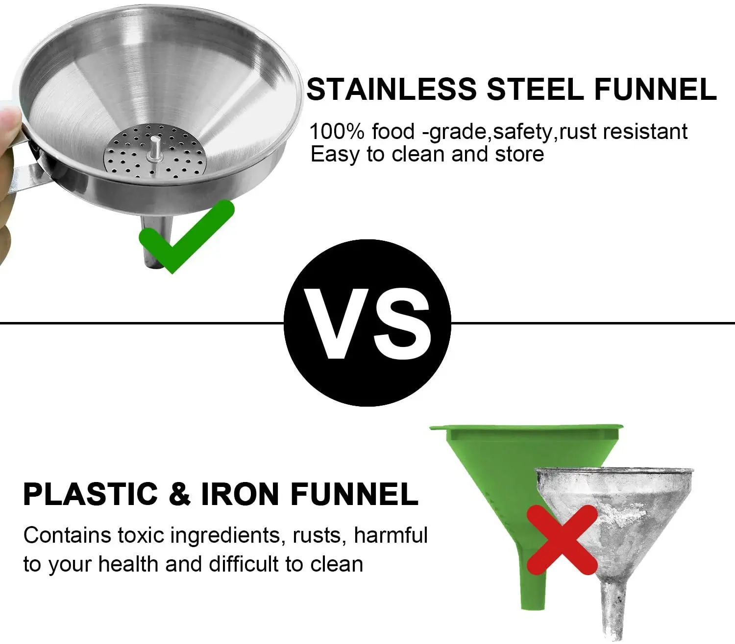 Кухонный набор из воронки нержавеющей стали WALFOS 3 упаковки с чистящей щеткой и