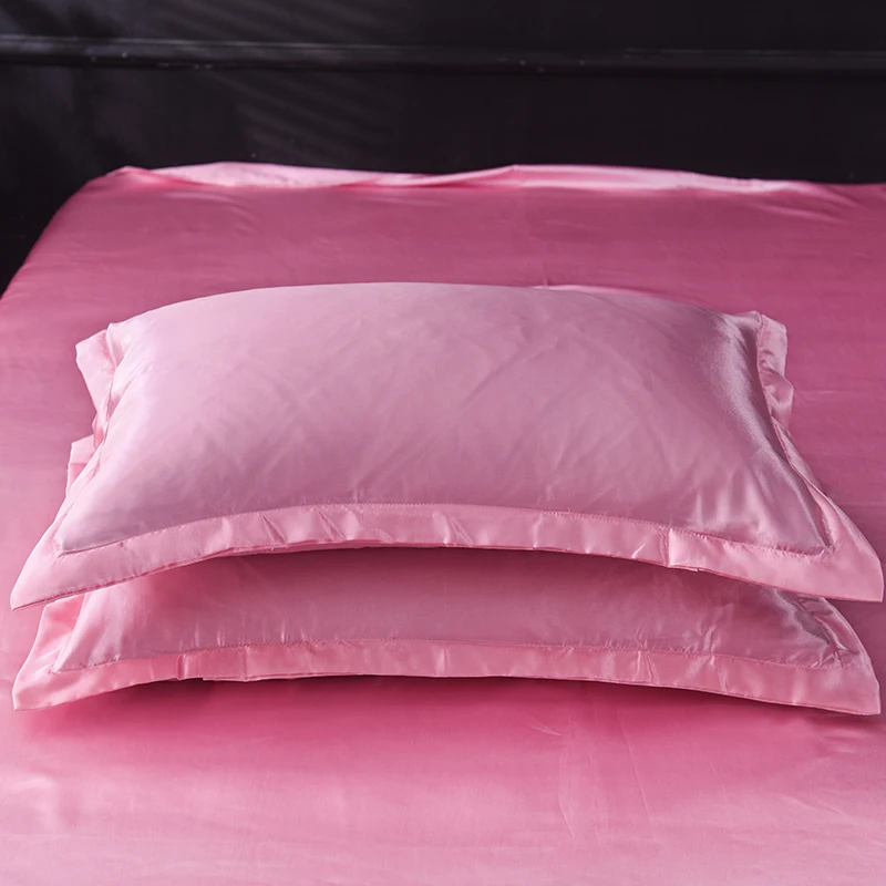 

Pink Satin Ice Silk Bedding Set Luxury Duvet Cover Set Bed Sheet Pillowcase Twin Full Queen King Bedclothes Solid Color Bed Set