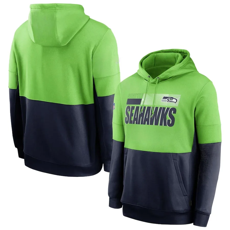 

Men's Seattle Sideline Impact Lockup Performance Seahawks Pullover Hoodie - Neon Green/College Navy