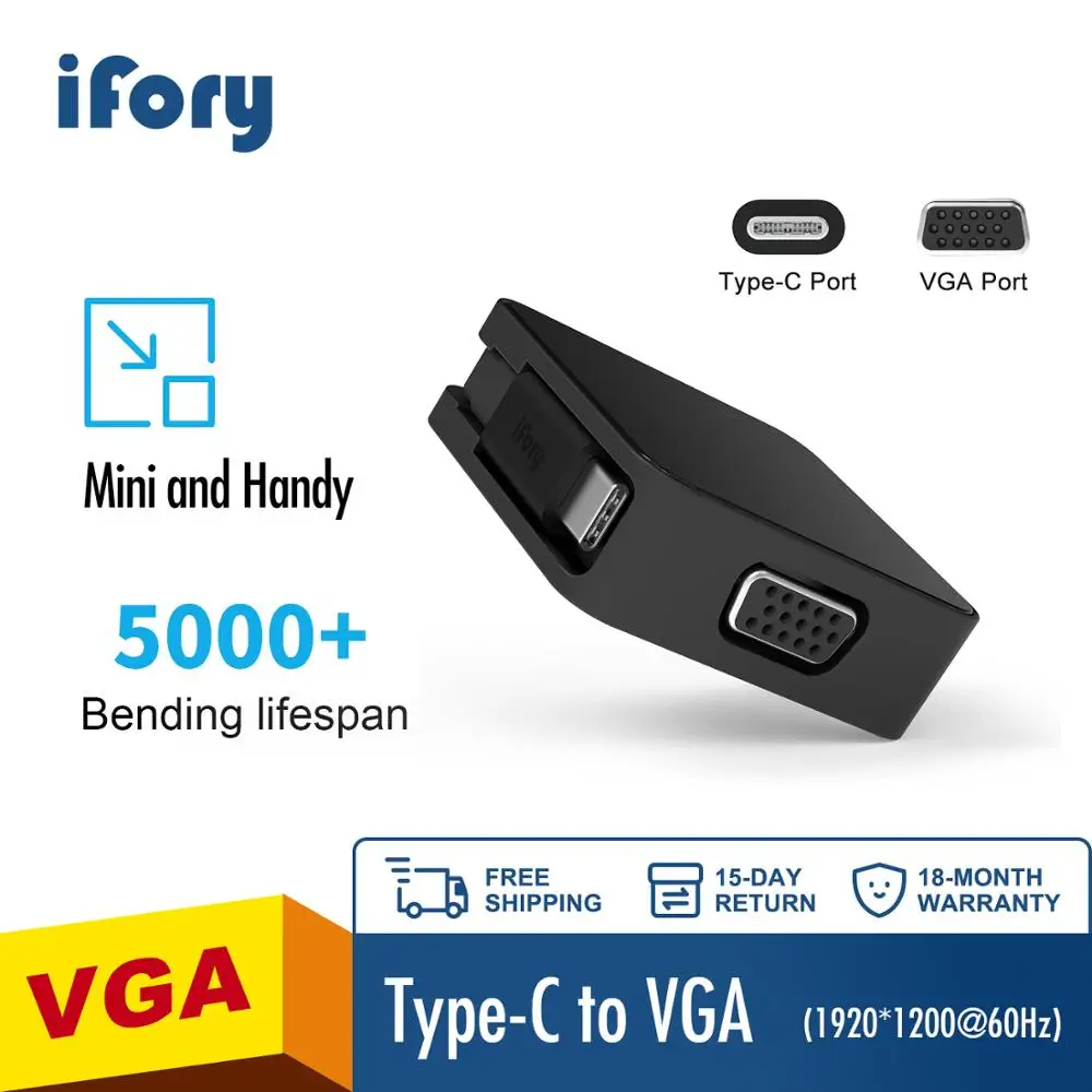 IFory USB C к VGA адаптер 3 1 Type папа Женский 1080P Адаптер совместим с MacBook Pro 2019 Mac Mini Surface B |