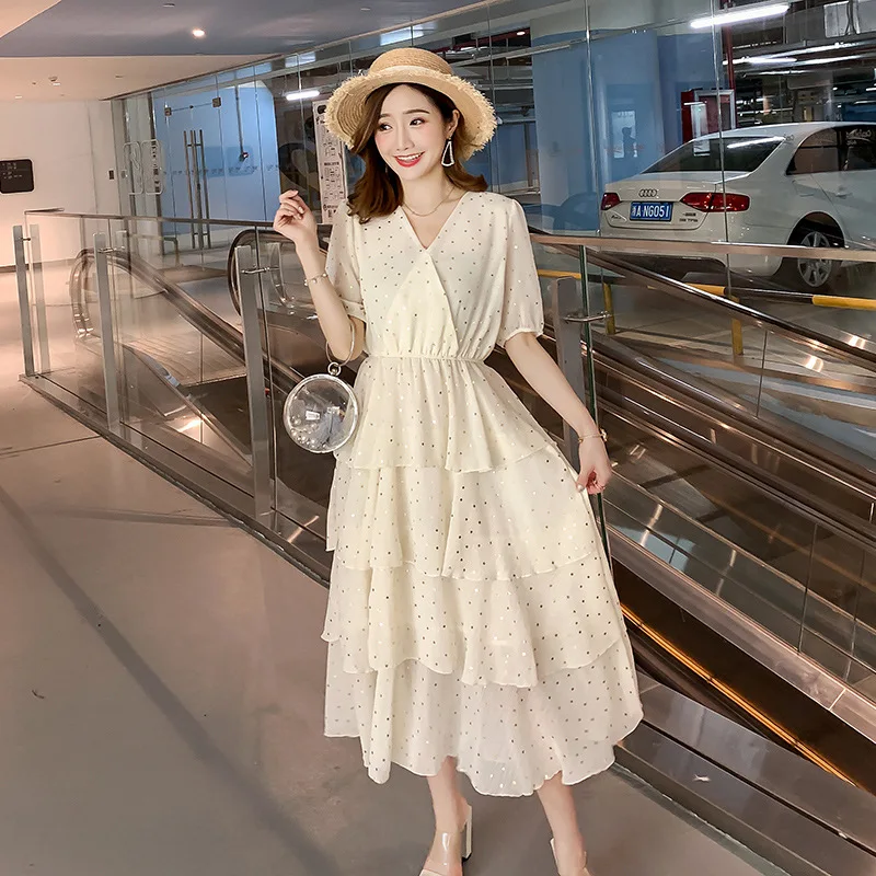 

Black Beige Maternity dresses V-neck fairy sequined maternity gown pregnant women's loose mesh breastfeeding pregnancy clothes