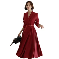 2021 french high end design red dress women office dress autumn and winter new temperamental fashion slender skirt
