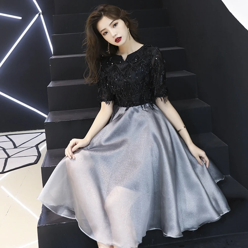 Сетчатое платье с блестками Черное вечернее облегающее и благородное модное