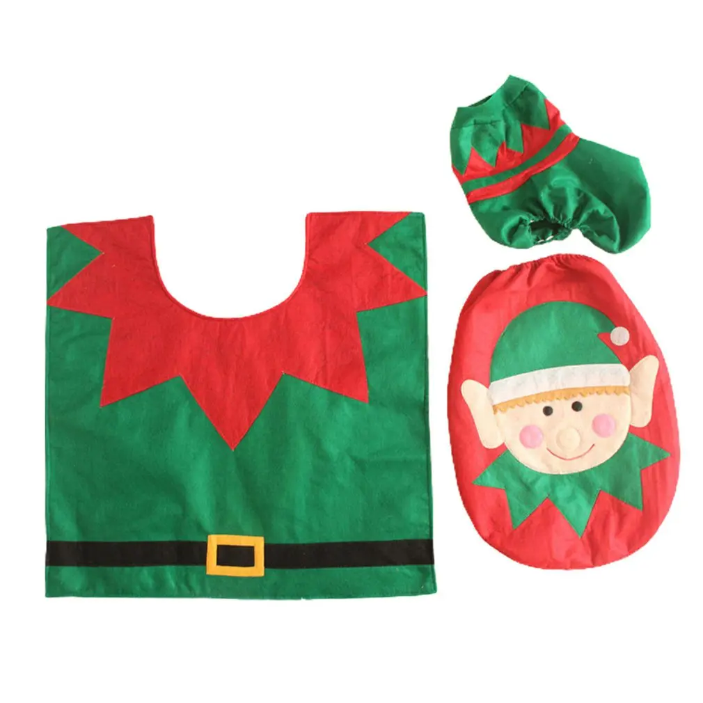 

Christmas Elf Toilet Seat Cover Rug 1 Set Home Decoration Christmas Toilet Lid Case Bathroom Mat Xmas Decorative Gifts