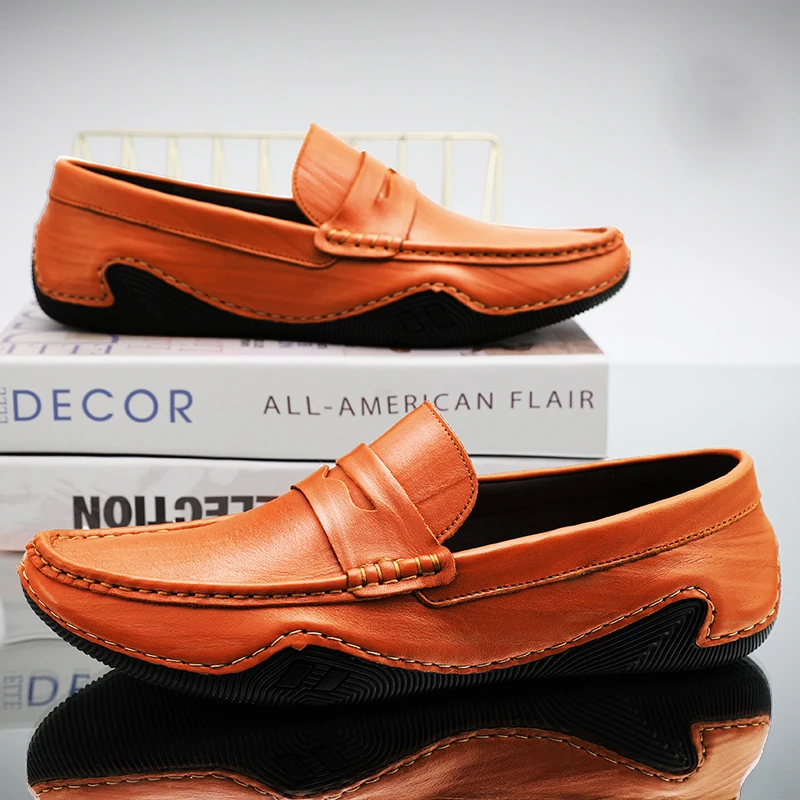 

Waterproof Casual Rubber Men Dress Shoes Solid Sneakers Shoe Men Loafers Genuine Leather Slip-on Loafer Flats