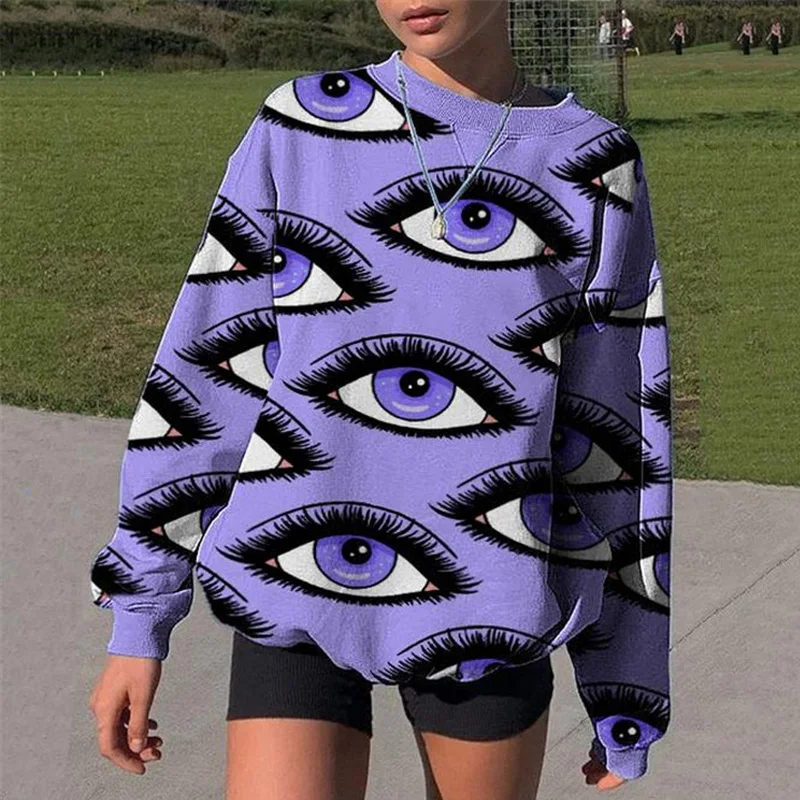 

Women Elegant Fashion Round Neck Long Sleeve Tops Pullovers Spring Vintage Printed Shirts Sweatshirts Casual Loose Streetwears
