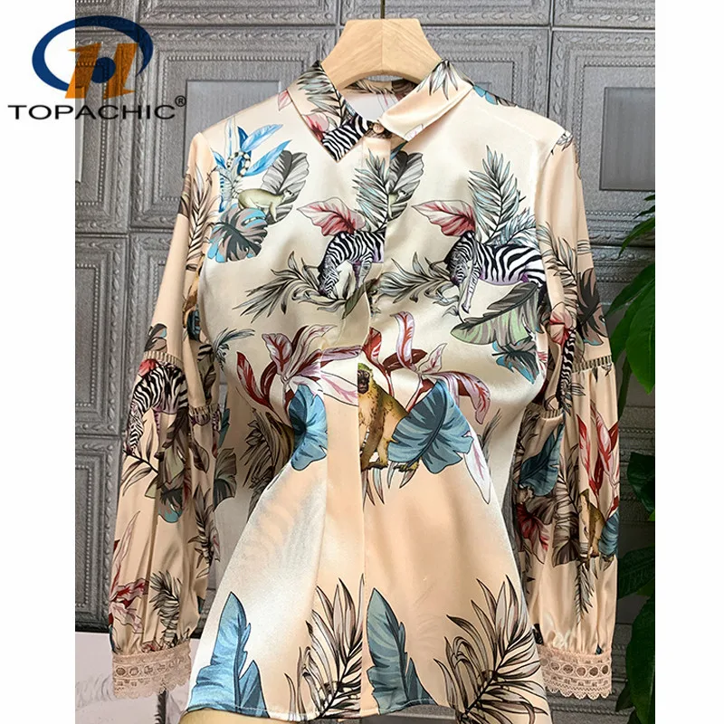 1 16 Новинка 2020 женская шелковая рубашка модная отложной воротник животный принт