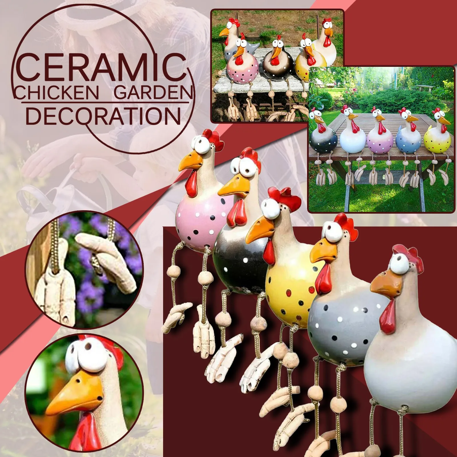 

Yard Art Decor Chicken Garden Lawn Plug Hen Rooster Ornaments Hens Bird Statues Edge Seater Indoor Outdoor Backyard Decorations