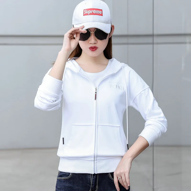 

BM5 spring and Autumn New Korean embroidered cardigan hooded casual sweater women's solid color sweater coat women's