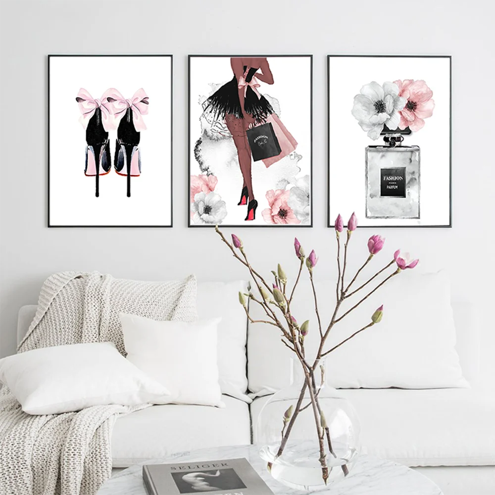 Современные настенные художественные модные холщовые картины духи губы плакат