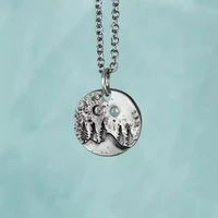 vintage round womens pendant necklace wholesale with beautiful view of sun moon mountains and forest party jewelry on neck