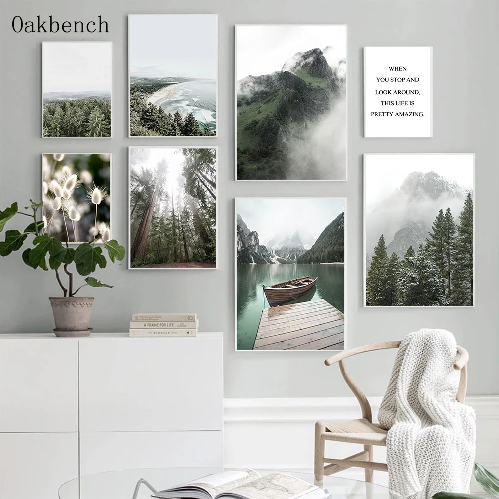 

Forest Wall Art Canvas Painting Hay Poster Mountains Art Print Boat Posters Nordic Modern Interior Paintings Living Room Decor