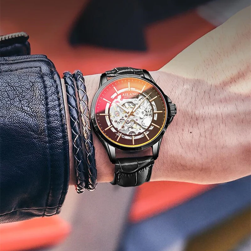 

Часы наручные AILANG Мужские автоматические, механические водонепроницаемые светящиеся спортивные с лучом заката, роскошная ажурная атмосфе...