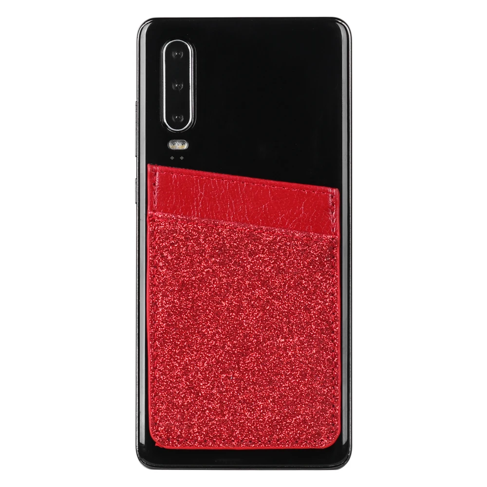 1PC PU Leather Sequins Cell phone Pocket Credit Card Holder For Phone Card Holder Sticker Adhesive Pouch Wallet Case
