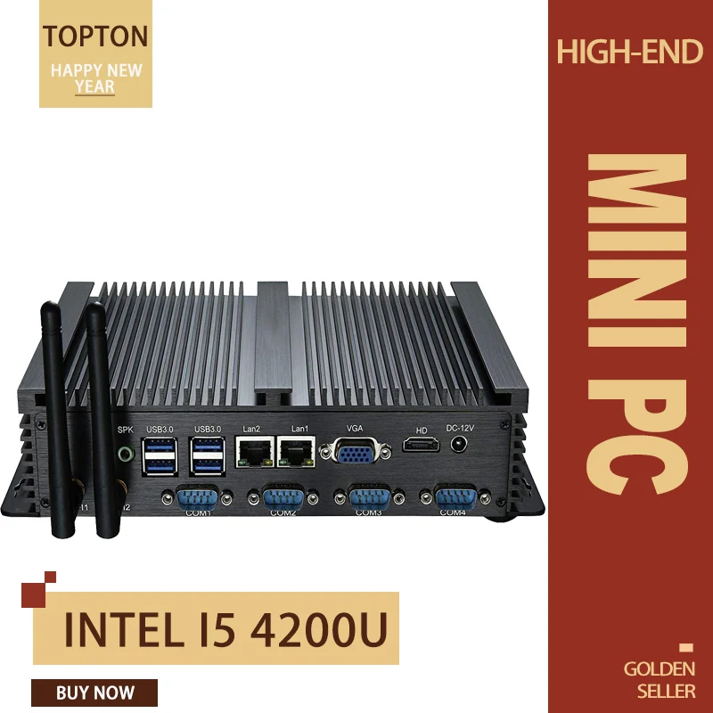Windows 10 промышленный компьютер Intel i5 4200U Celeron 2955U безвентиляторный мини ПК, 4xUSB3. 0,6 xCOM RS232, HDMI, WiFi, полностью металлический чехол PC
