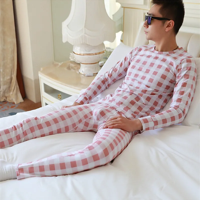 Комплект нижнего белья мужской хлопковые штаны в клетку кальсоны зимнее