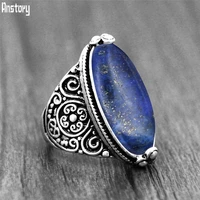 irregular lapis lazuli rings flower band natural stone antique silver plated fashion jewelry tr664