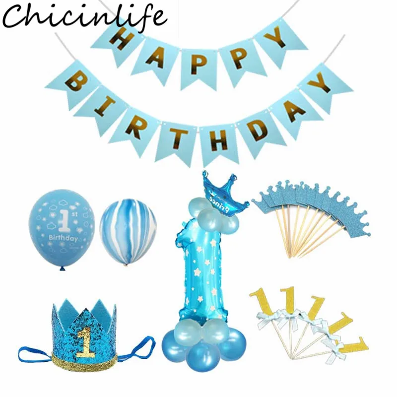 Chicinlife 1 день рождения украшение синий розовый фольга шары мальчик девочка один