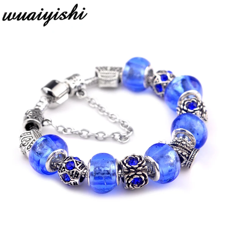 Blue coloured glaze Браслеты для девушек, Браслеты mujer, полимерные бусины Подвески украшения, серебряные DIY Браслеты для женщин, модная повязка на руку, цепочка из сплава - Окраска металла: Blue coloured glaze