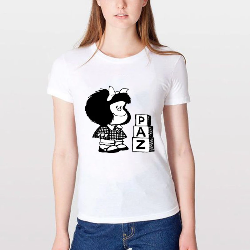 Футболка с коротким рукавом Quino, женская футболка Pkorli PAZ Mafalda, Женская забавная футболка с круглым вырезом, женские топы, футболки, Camiseta Mujer