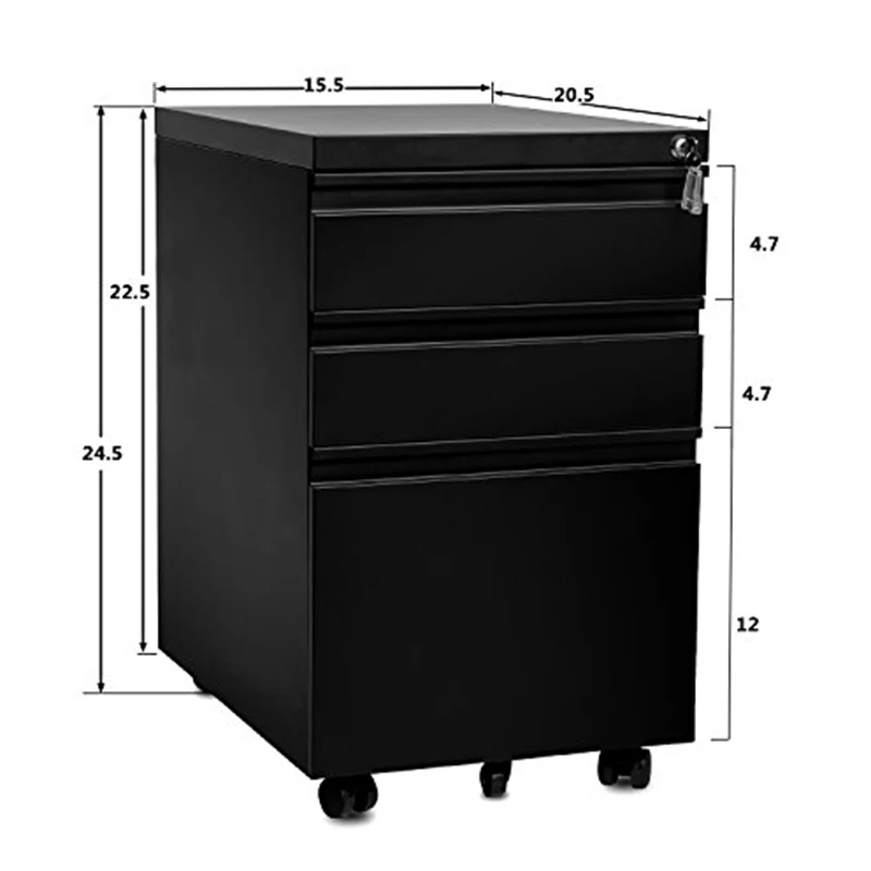 

File Cabinet 3-Drawer Wheels Mobile Storage Cabinet Fully Assembled for Home and Office with Lock for Storage File VJ-Dr