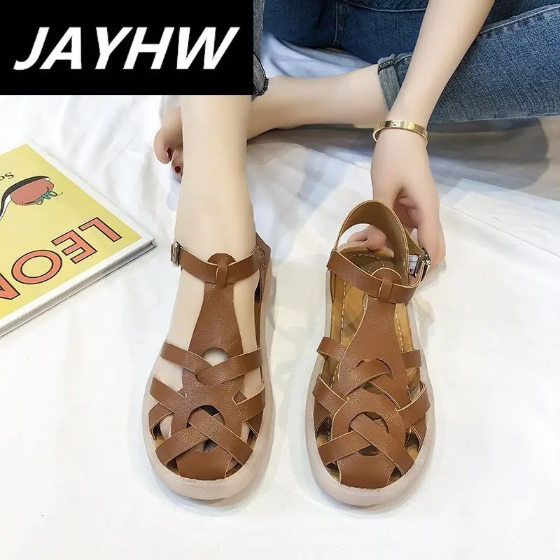 

Сандалии женские из экокожи, Модные Винтажные босоножки с вырезами и пряжкой, повседневные уличные пляжные туфли на платформе, лето 2021