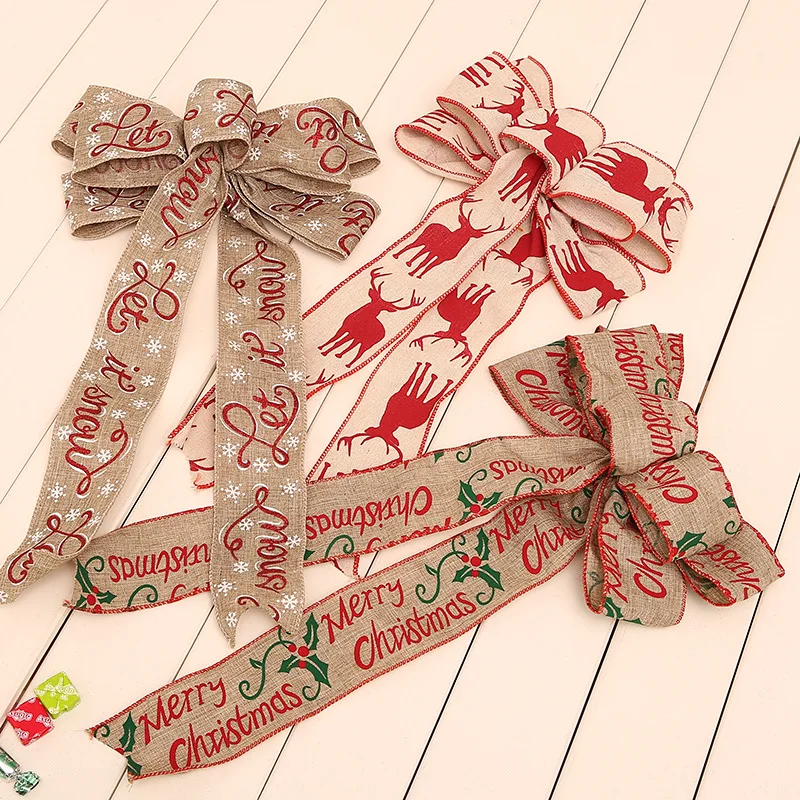 

Christmas Navidad Linen Bow Burlap Bow-knot Pendant Xmas Tree Hanging Ornament Christmas Decorations For Homecm