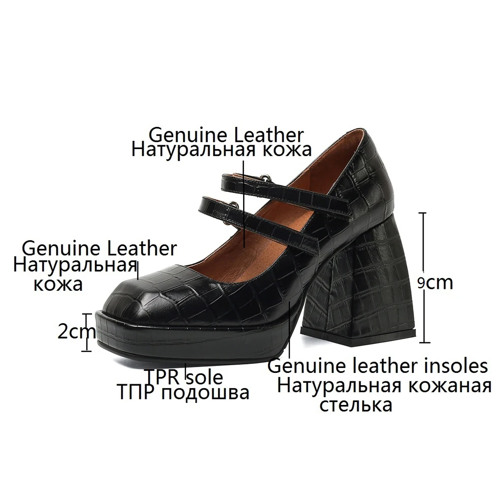 

2021Fashion Women High Heel Shoes Spring/Summer Ladies Leather Mary Janes Shoes Womens Square Heels Platform Pumps Black/White