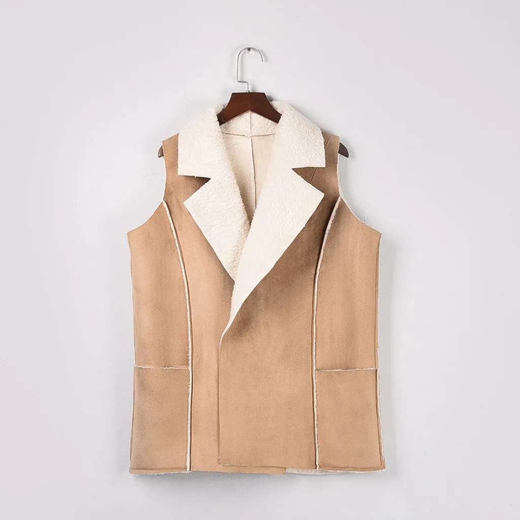 Винтажный женский замшевый жилет теплые флисовые осенне зимние куртки с