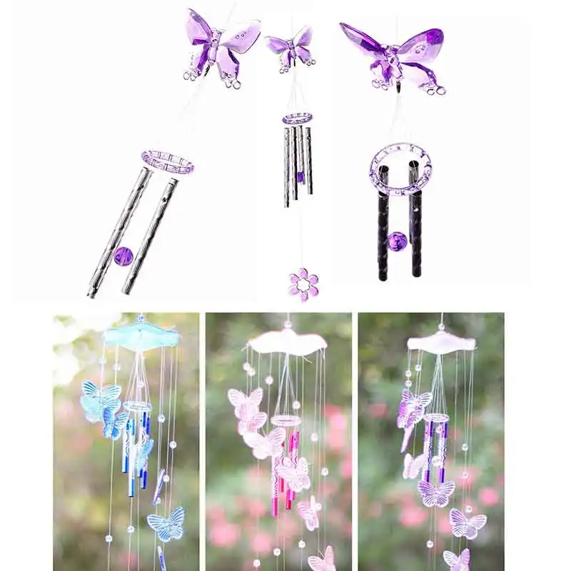 Creative Crystal Butterfly Mobile Wind Chime Bell Garden Ornament Gift Yard Garden Living Hanging Decor Art Home Decoration