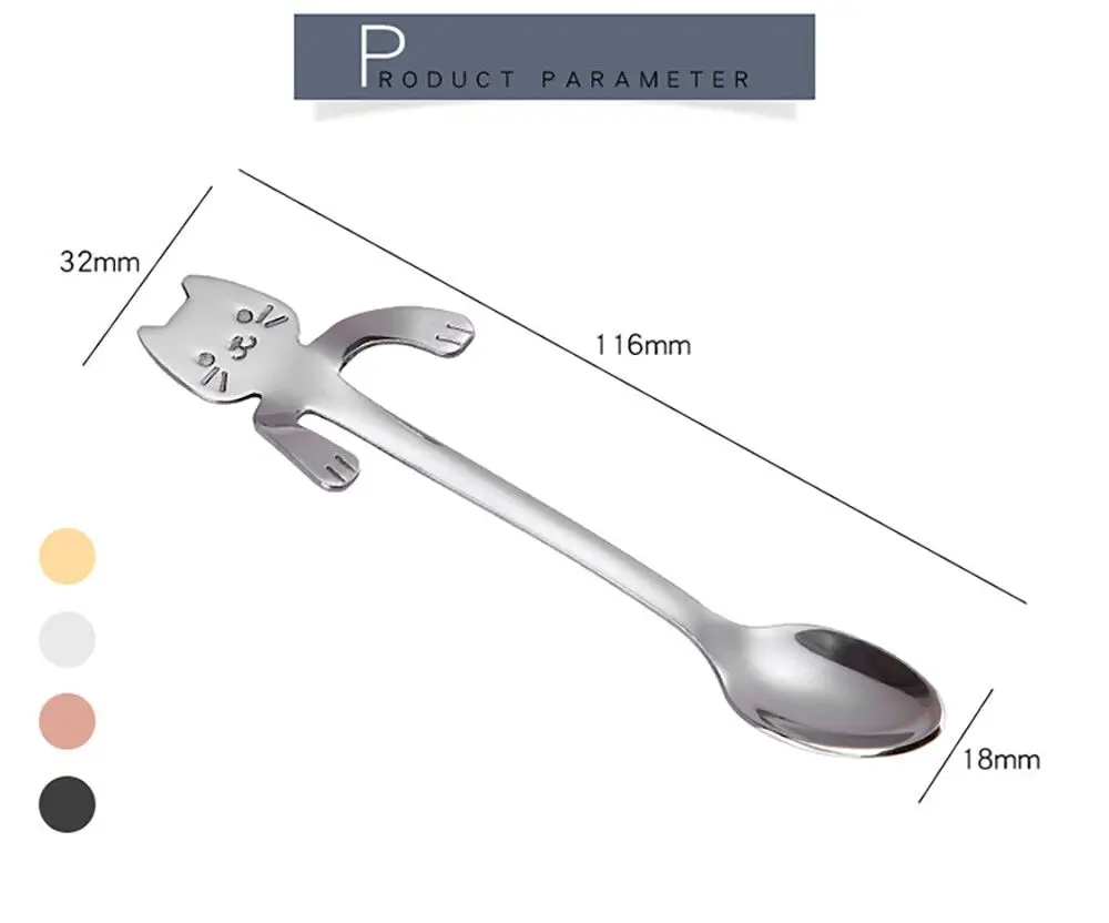 New Arrival Mini 304 Stainless Steel Cartoon Cat Spoon Long Handle Flatware Coffee Drinking Tools Kitchen Gadget | Дом и сад