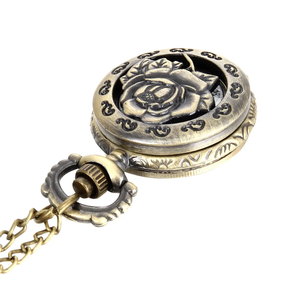 

Fashion Vintage Quartz Pocket Watch Alloy Hollow Out Flowers Women Lady Girls Necklace Pendant Sweater Chain Clock Gifts PR Sale