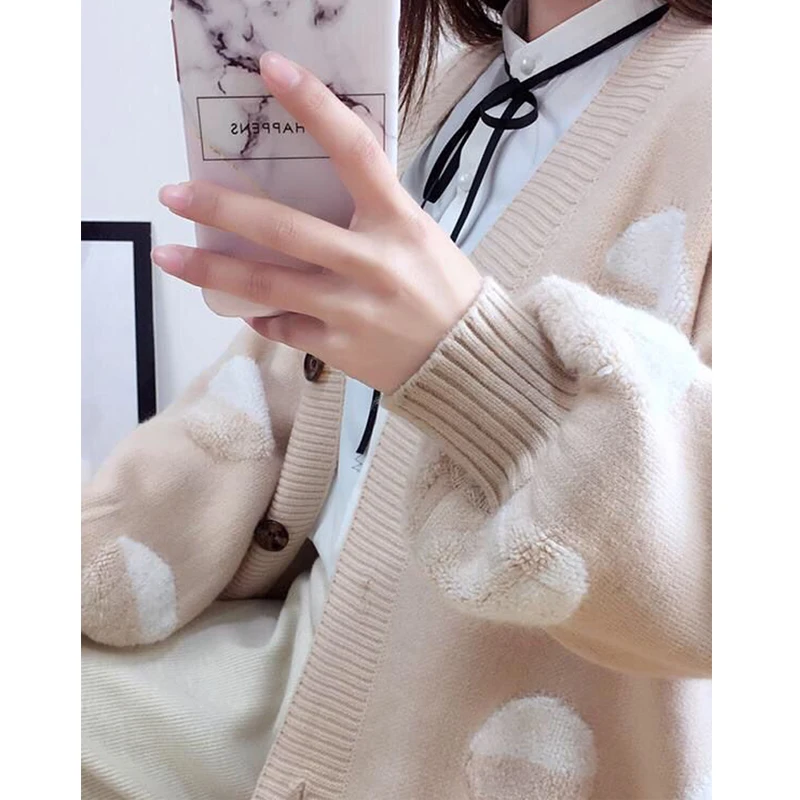 Shellsuning милый свитер женский круглый фонарь рукава вязаный кардиган на пуговицах