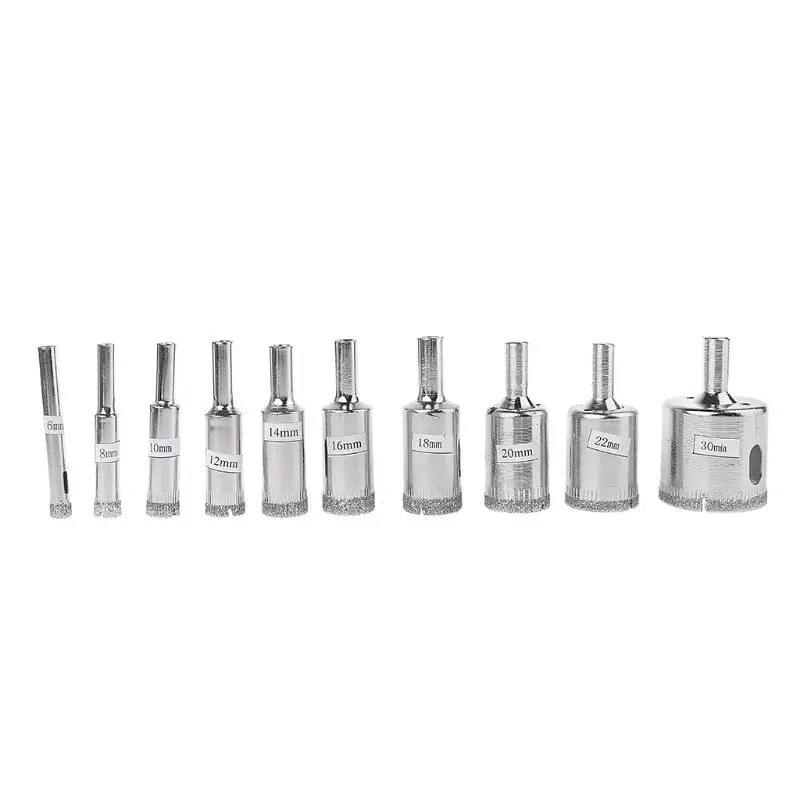 

10Pcs Diamond Coated Core Hole Saw Drill Bit Set Tools For Glass Tiles Marble
