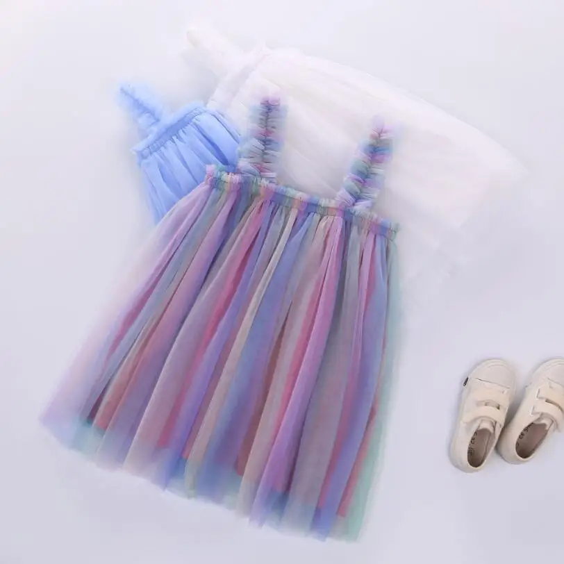 Платье для девочек летнее радужного цвета повседневная одежда летняя дня