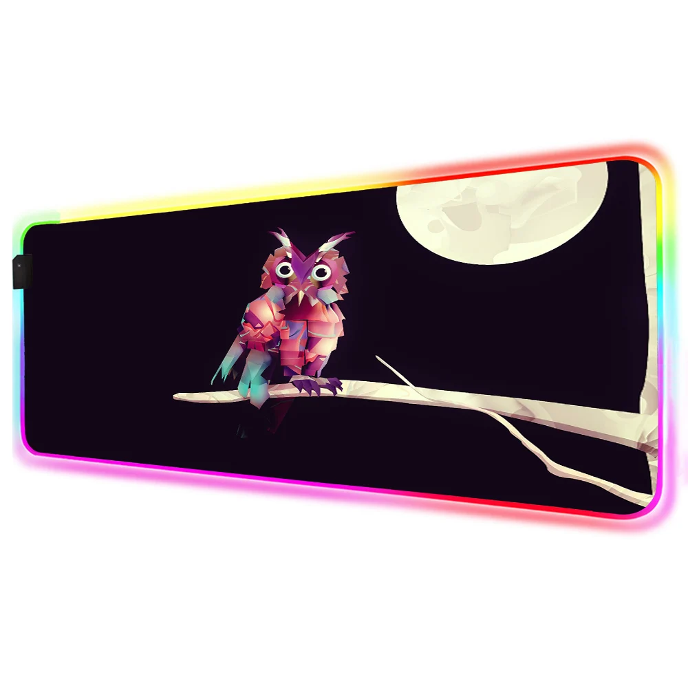 

Owl RGB Mouse Pad Cute Black Gamer Accessories Large LED MousePad Gaming Desk Mat PC Desk Play Mat with Backlit pad mouse
